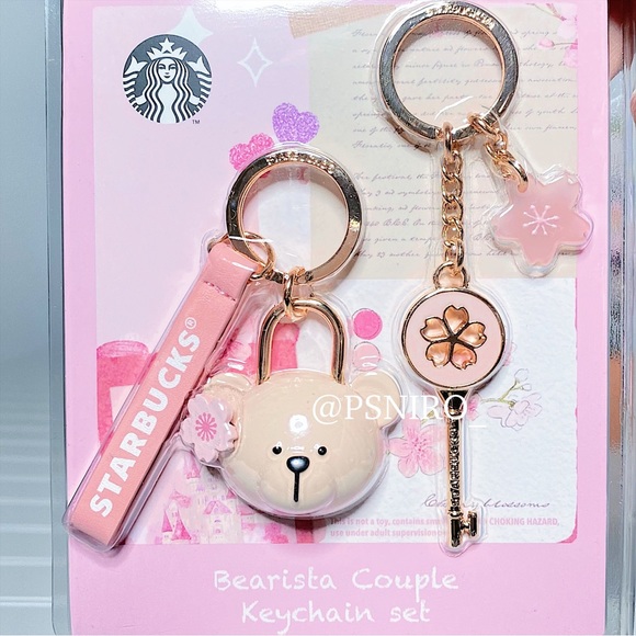 Starbucks Korea Keychain Cherry Blossom Bearista Lock and Key - Picture 2 of 4